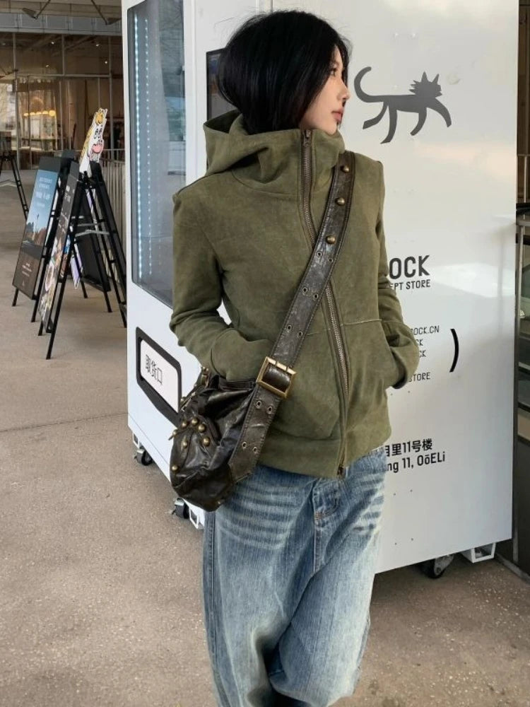 Sage green oversized zip-up hoodie by Craftklart, featuring a front zipper, hood, and relaxed fit, ideal for casual wear.