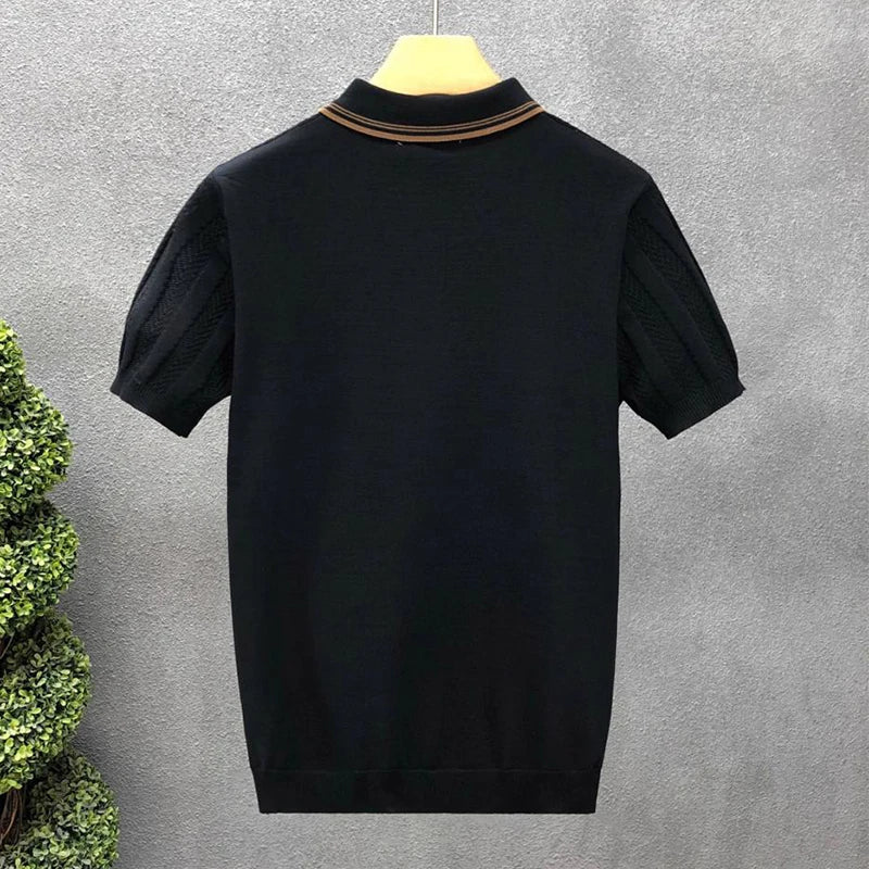Men’s Simple Striped Knit Polo Shirt