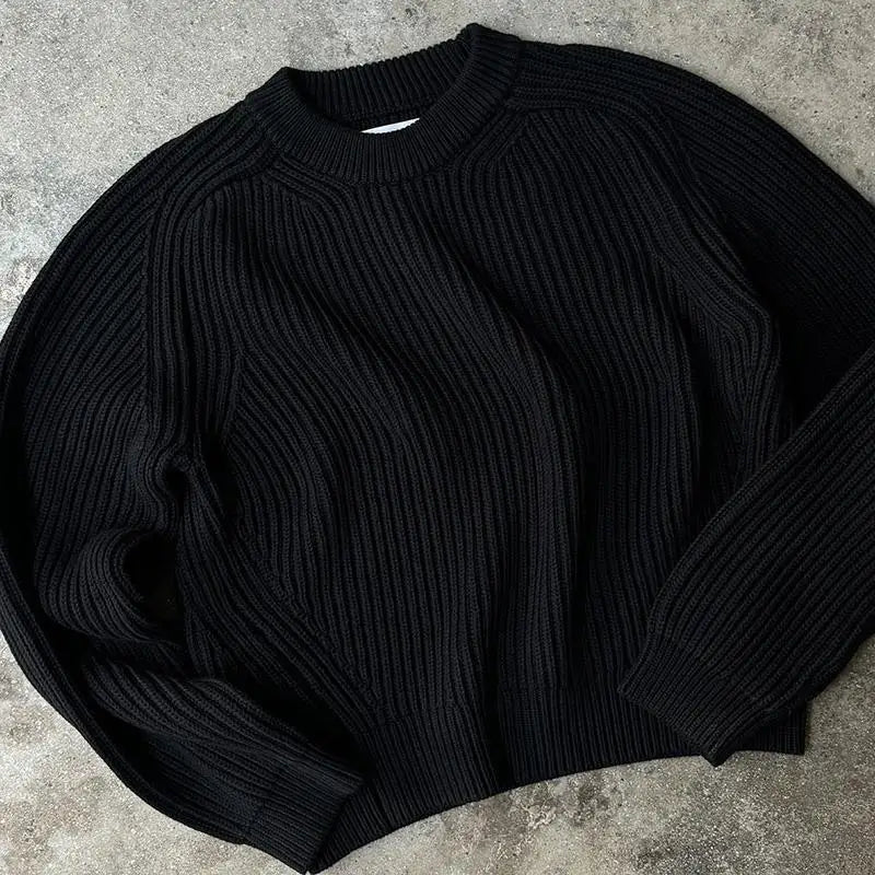 Y2k Men Solid Color Hip Hop Knitted Sweater - Craftklart.store