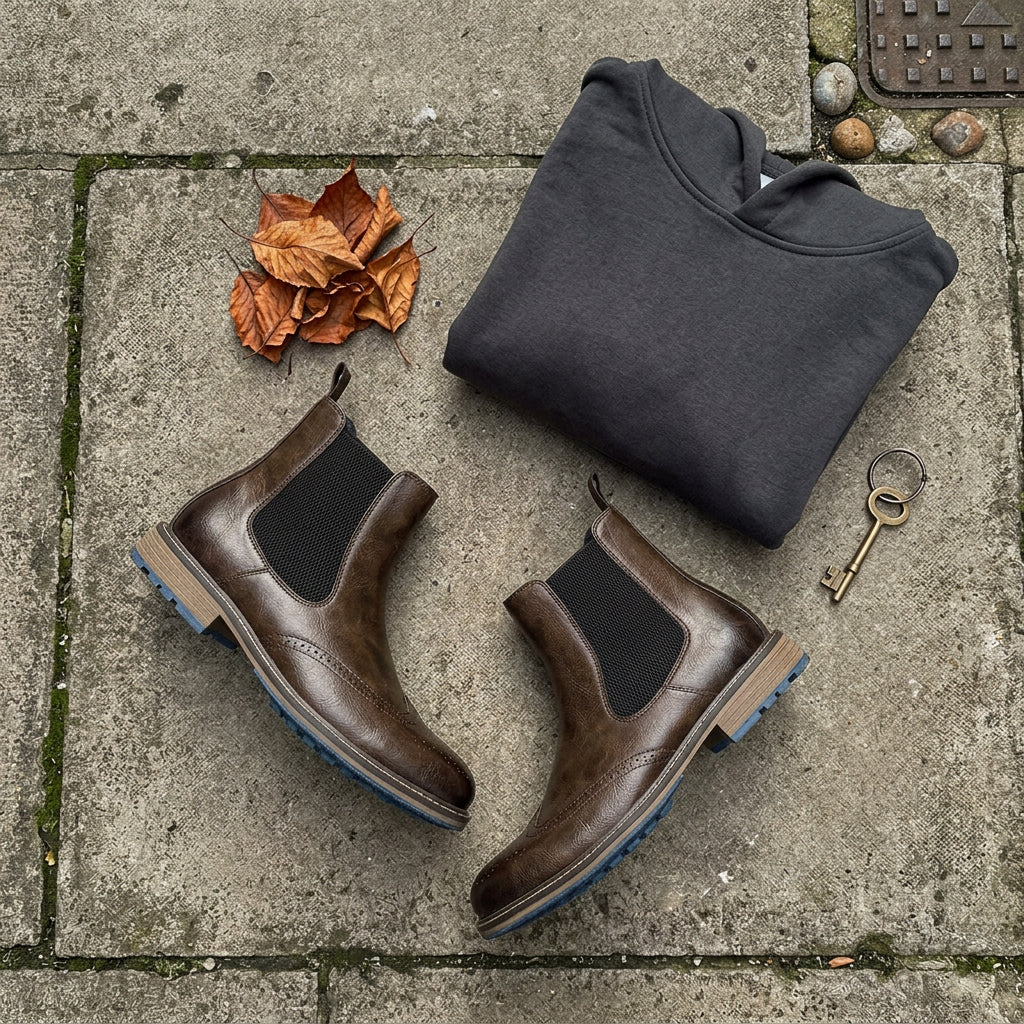 Craftklart Dropship Borough Chelsea Boots shown in black leather with elastic side panels and sleek design.