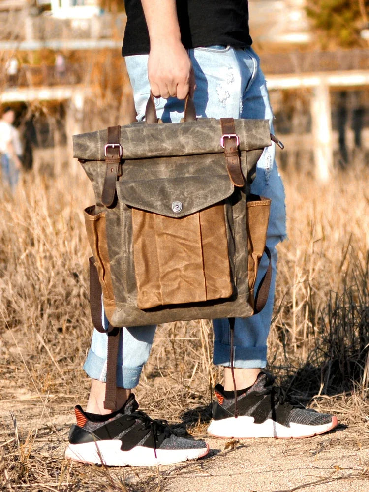 Canvas Oil Wax Backpacks for Men - Premium Backpack from Craftklart.store - Just $36.41! Shop now at Craftklart.store