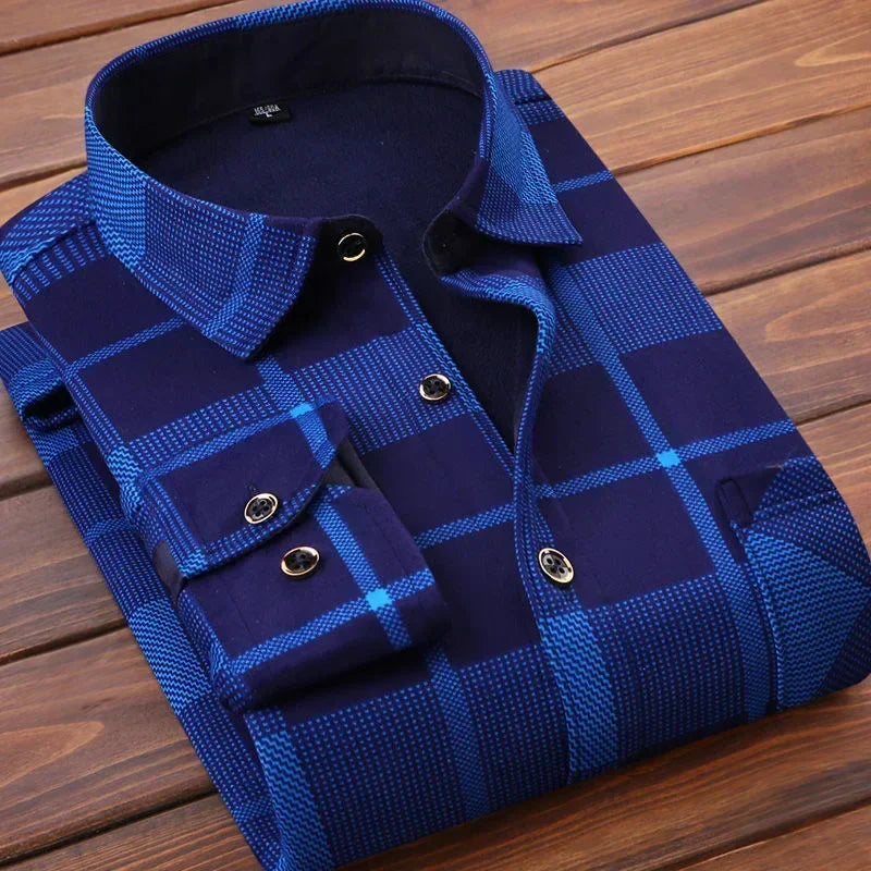 2024 Men's Plaid Flannel Fur Lined Thick Formal Shirts - Premium shirt from Craftklart Dropship - Just $5.39! Shop now at Craftklart.store