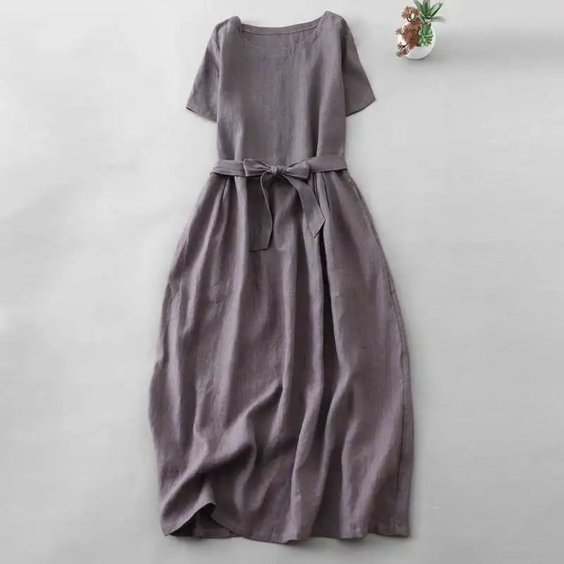 Cotton and Linen Summer New Korean-style Retro Artistic Elegant Loose Lace-up - Premium Dress from Craftklart Dropship - Just $16.69! Shop now at Craftklart.store