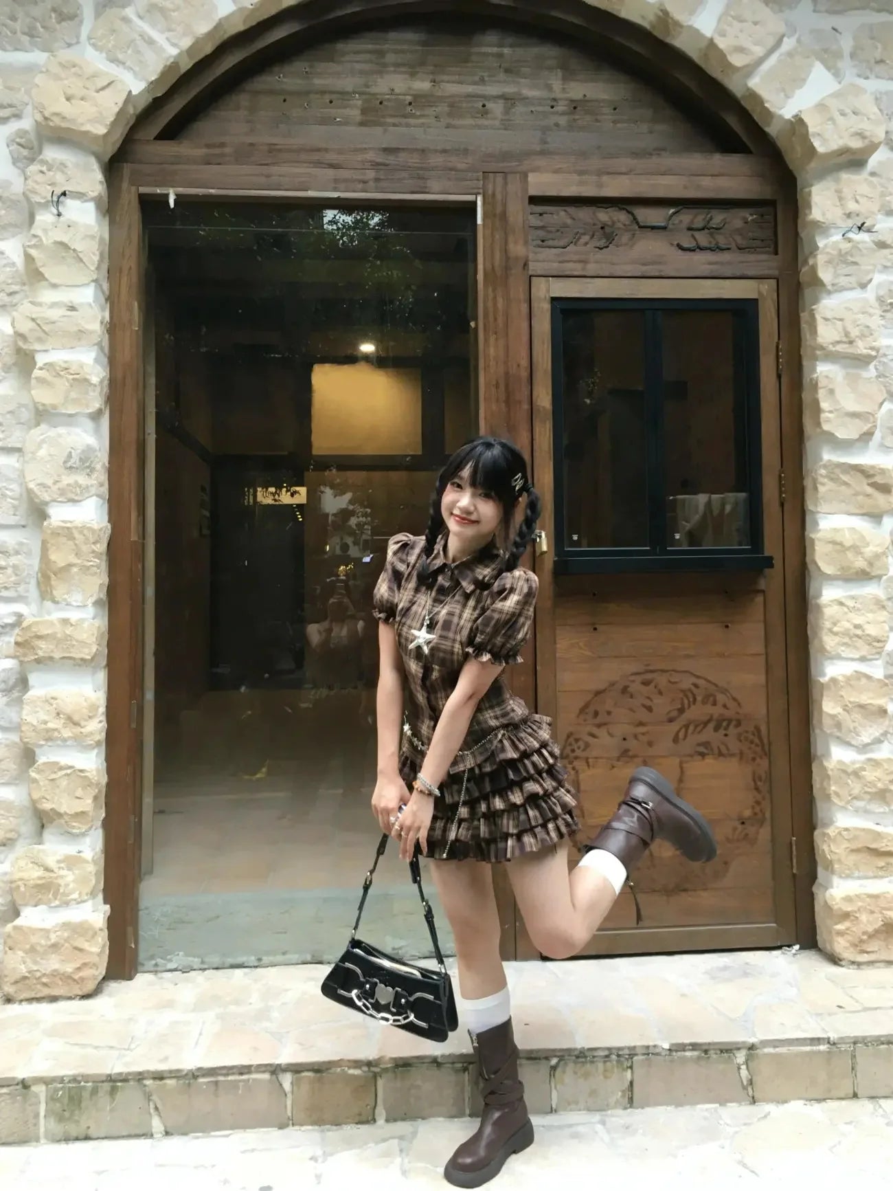 Y2K plaid mini dress 2-piece set by Urban Fashion & Streetwear, featuring a stylish plaid pattern and modern streetwear style.