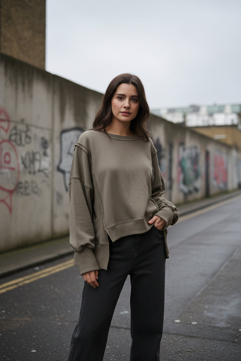 Oversized Cotton Sweatshirt — Open Side Patchwork | Craftklart
