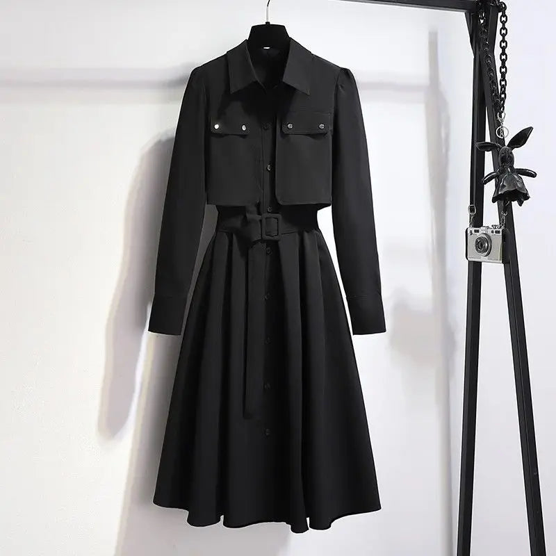 Women's long sleeve belted midi dress by Craftklart Dropship, featuring a stylish silhouette and elegant design.