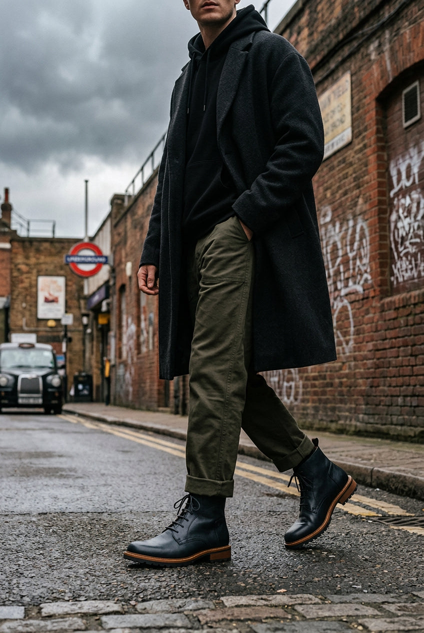 Men's Yardline Leather Ankle Boots by Craftklart Dropship, featuring dark brown leather with a sleek ankle-high design and sturdy sole.