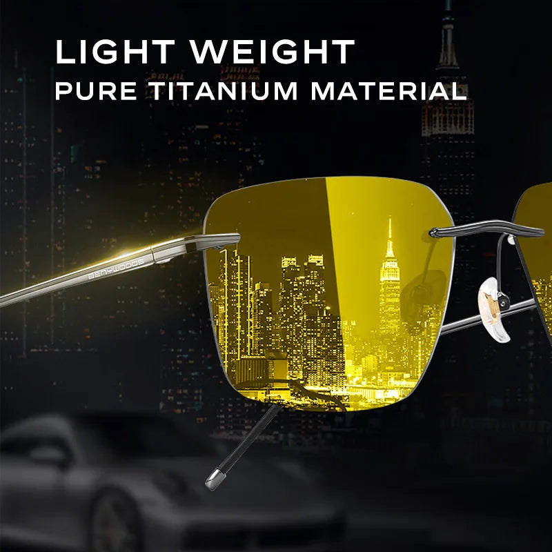 CAPONI Pure Titanium Men's Sunglasses Photochromic Night Vision - Premium Sunglasses from Craftklart.store - Just $36.80! Shop now at Craftklart.store