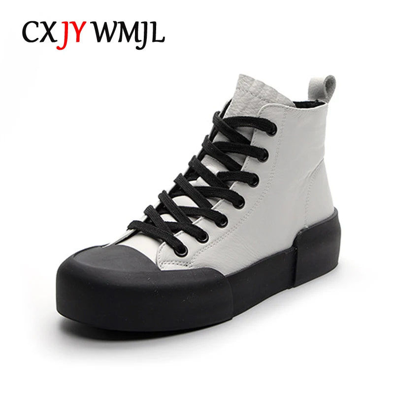 Women's Cowhide  Genuine Leather High Top Sneakers - Premium Boots from Craftklart Dropship - Just $58.68! Shop now at Craftklart.store