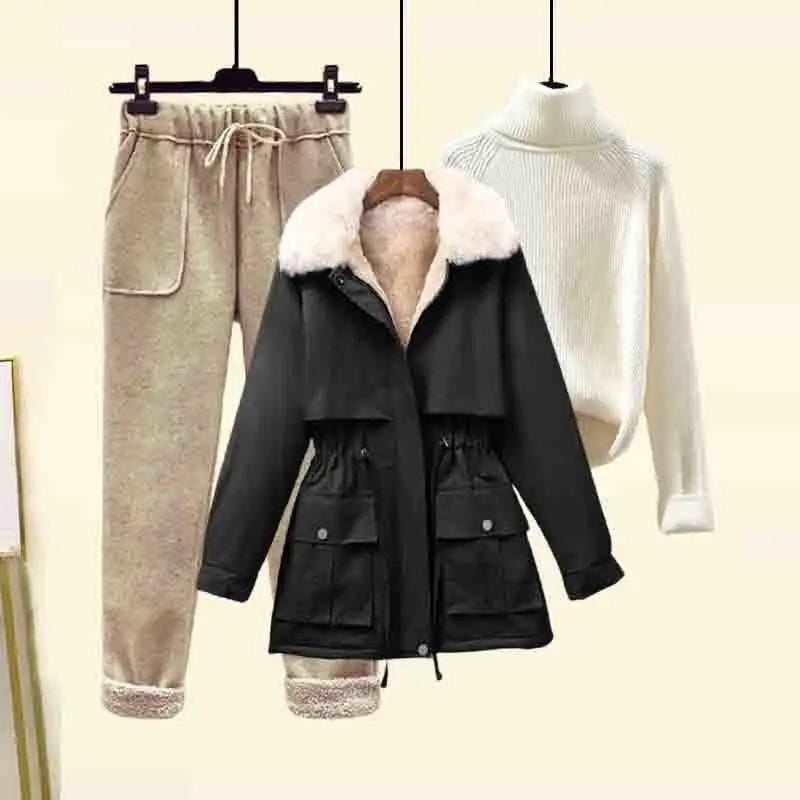 Vintage Parka High Neck Knitted Sweater Flocked Trousers Set - Premium Set from Craftklart.store - Just $18.46! Shop now at Craftklart.store