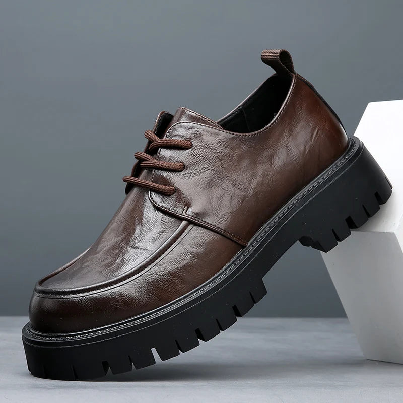 Urban Casual Men's  Genuine Leather British Style Thick Bottom Work Shoes