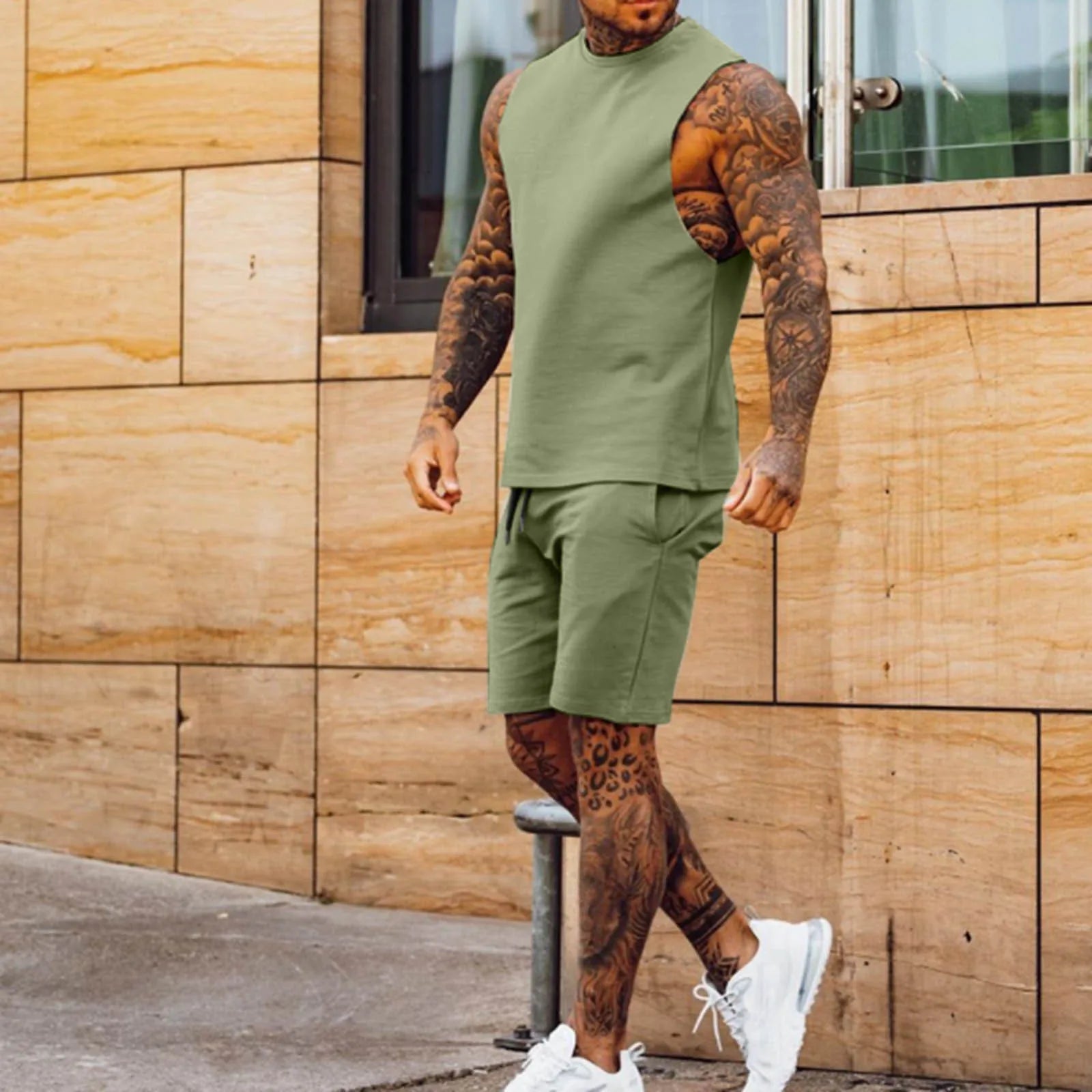Men's Activewear Thin Five Quarter Pants Sleeveless Top Set - Premium Activewear from Craftklart.store - Just $14.83! Shop now at Craftklart.store