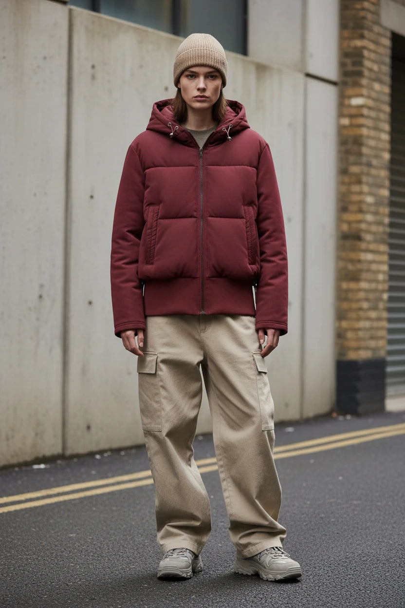 Craftklart Slim Fit Hooded Puffer Coat for women, stylish streetwear outerwear with a fitted silhouette and hooded design.
