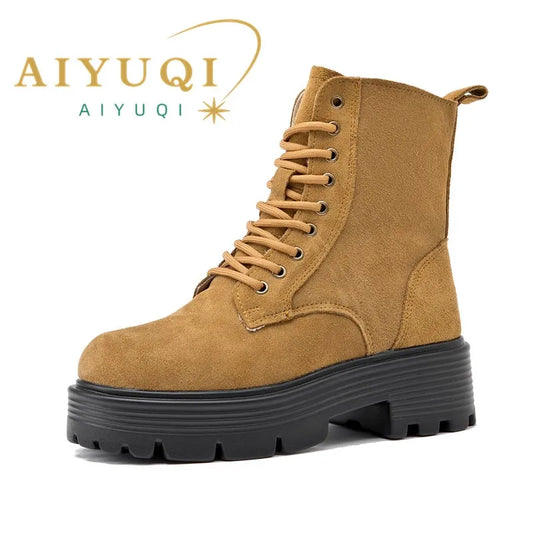 AIYUQI 2025 new women ankle boots thick velvet warm snow boots women's genuine leather winter female boots non-slip short boots