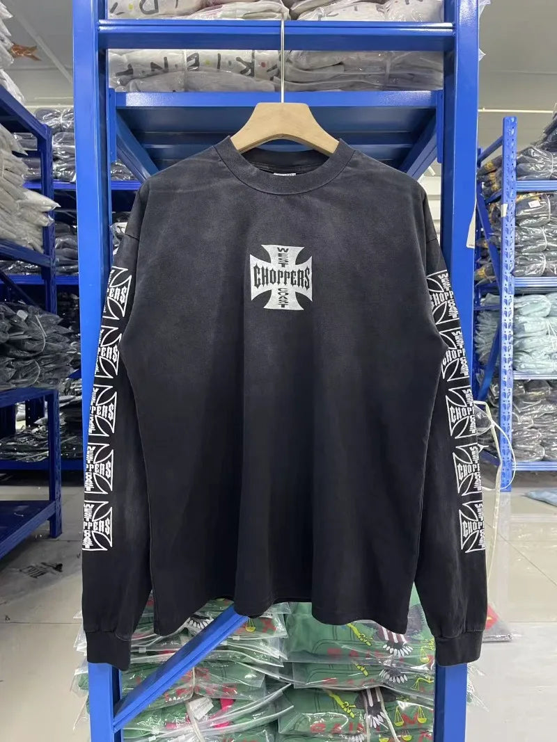 Vintage washed West Coast Choppers cross print oversized sweatshirt from Urban Fashion & Streetwear Craftklart, featuring bold graphic design.