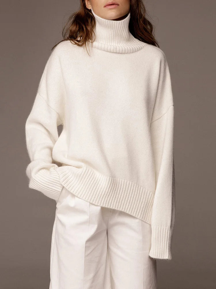 Women's Thick Sweaters Oversize Turtleneck Women Winter Warm White Pullovers Knitted High Neck Oversized Sweater For Women Tops - Craftklart.store