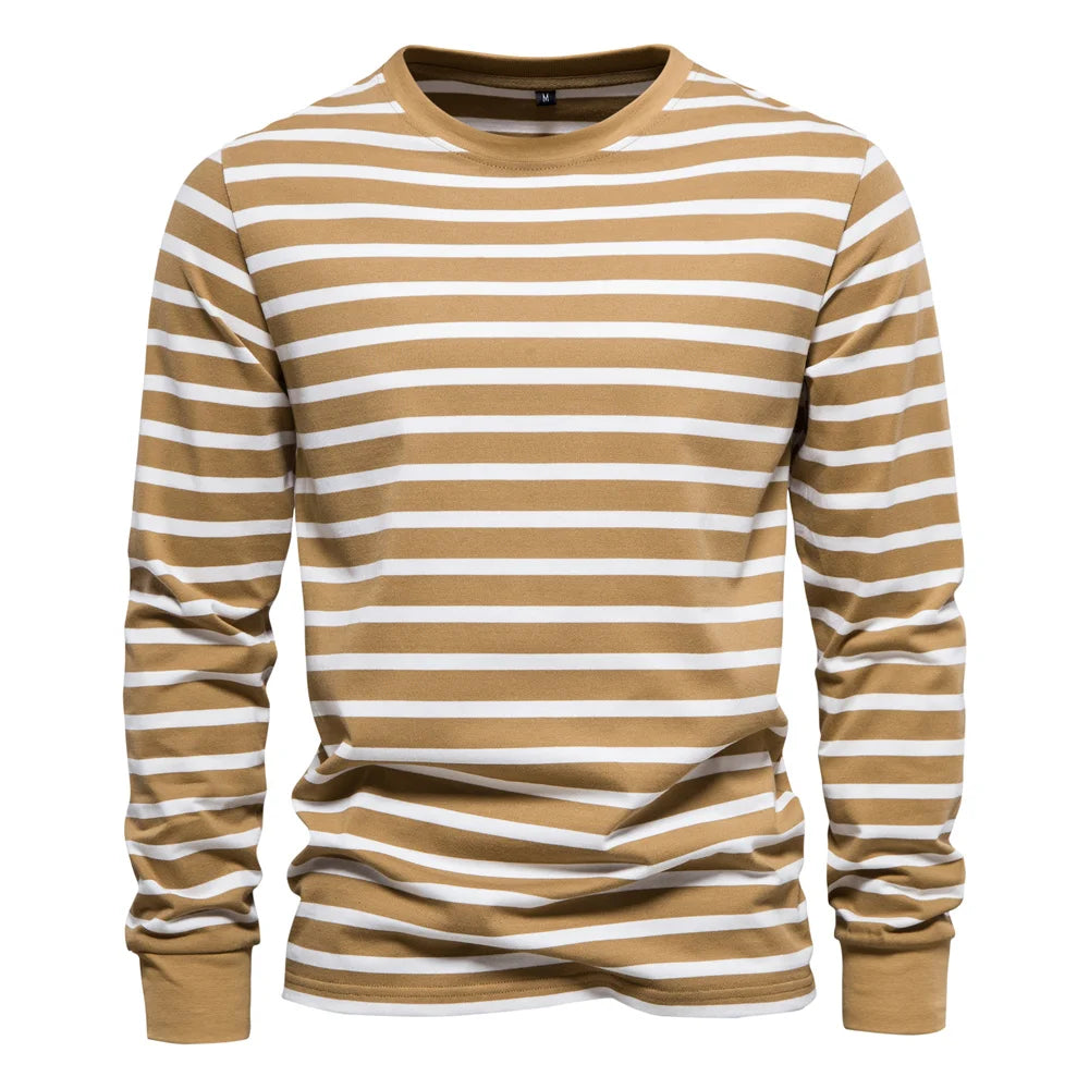 Men's Casual Cotton Stripe Print Longsleeve Top - Premium Longsleeve Top from Craftklart Dropship - Just $5.09! Shop now at Craftklart.store