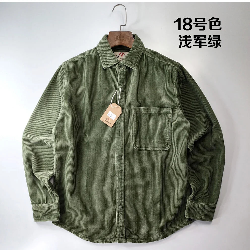 Corduroy Men's Fashion 100% Cotton Washed Single Pocket Shirt