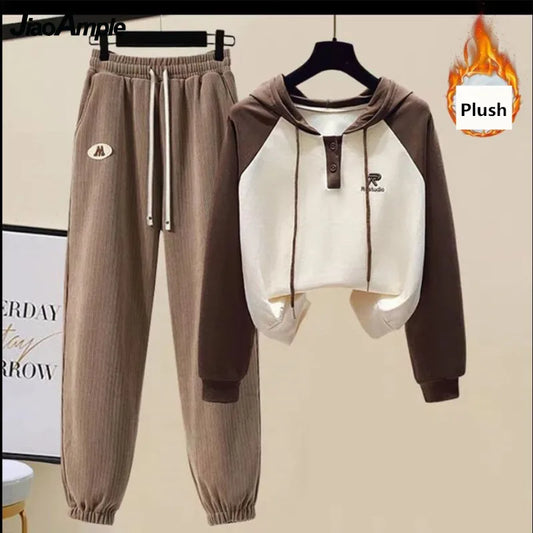 Branded Korean Loose Color Contrast Hooded Sweater Chenille Pants Set - Premium Set from Craftklart Dropship - Just $22.48! Shop now at Craftklart.store