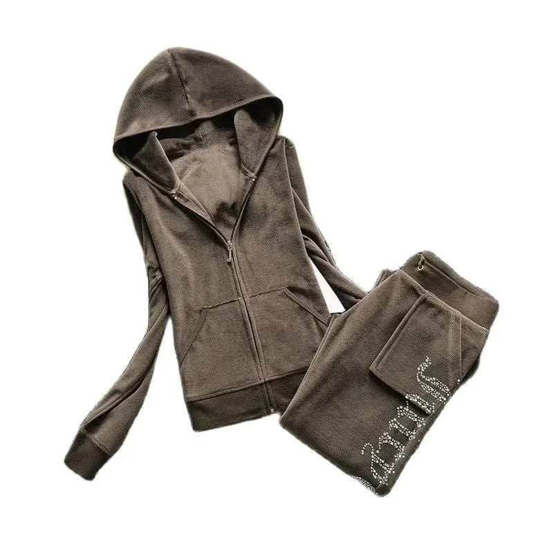 2026 New  Spring Fall Women Warm 2 Piece Velvet Masonry Crown Tracksuit Casual Elegant Ladies 2026  Cosziy - Craftklart.store