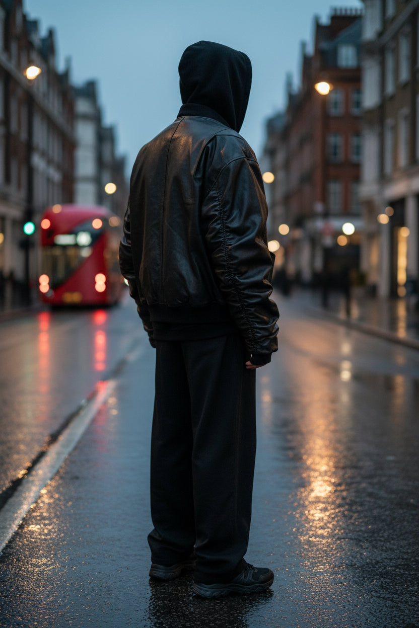 Men's oversized faux suede hooded bomber jacket by Craftklart, urban streetwear coat with a relaxed fit and stylish design.