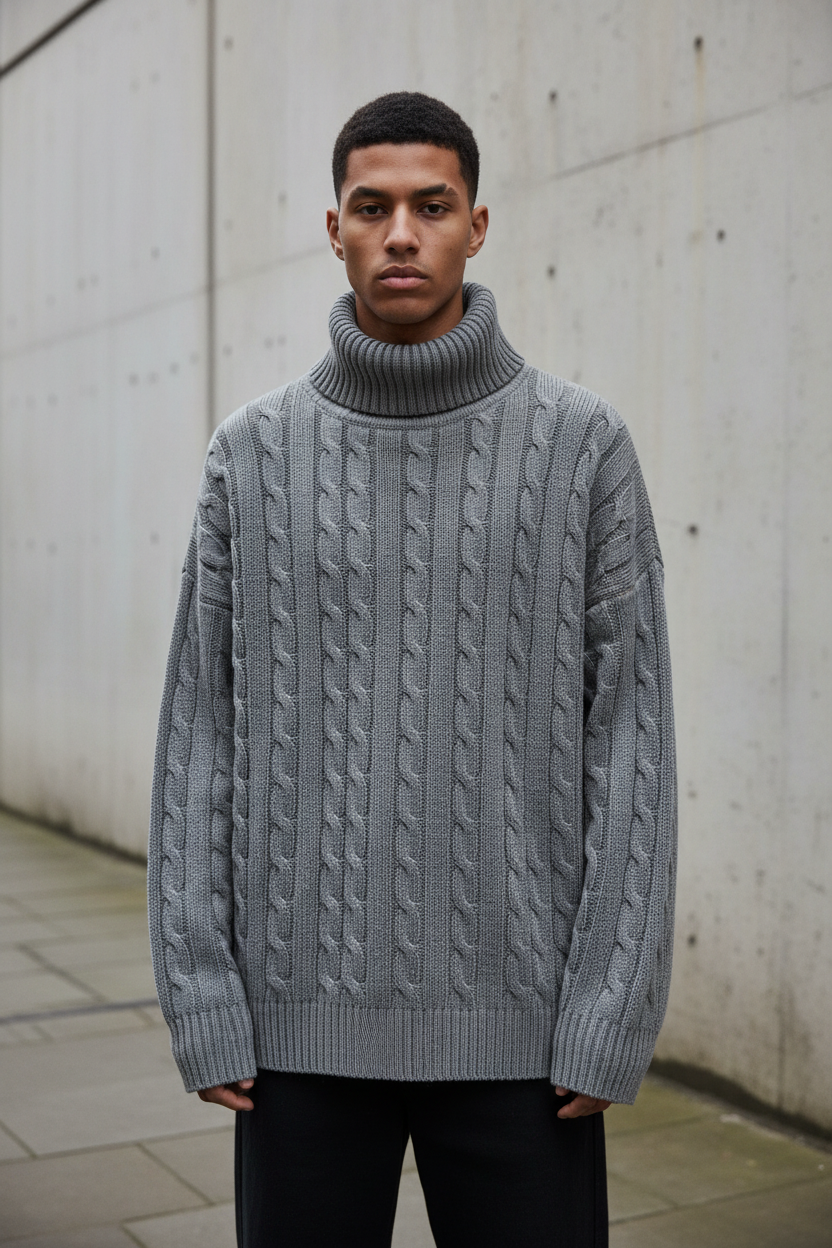 Craftklart Men's Turtleneck Knit Sweater — Skinny Fit | Solid Colour Pullover