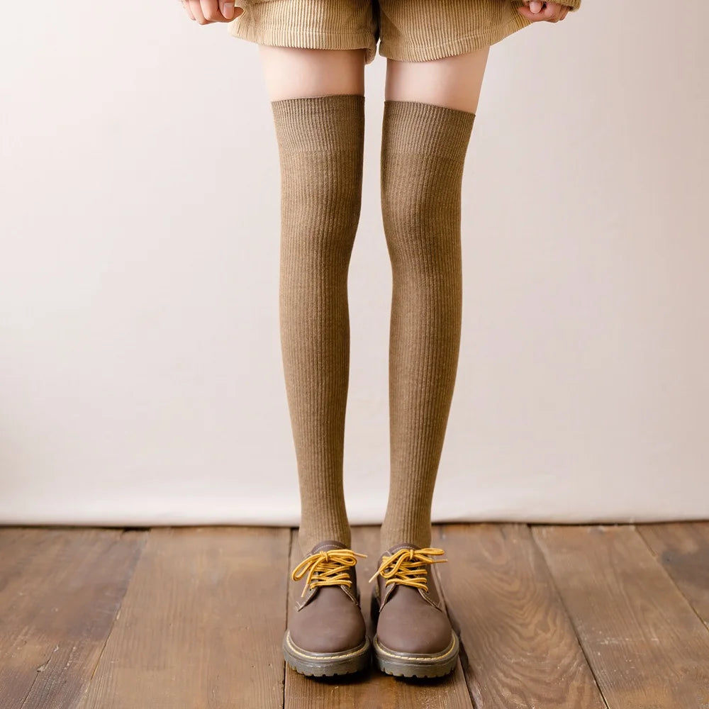 Cotton Knitting Women Stockings JK Japanese Style Girls Cute Long Socks Thigh High Stockings Fashion Solid Color Knee High Socks - Craftklart.store