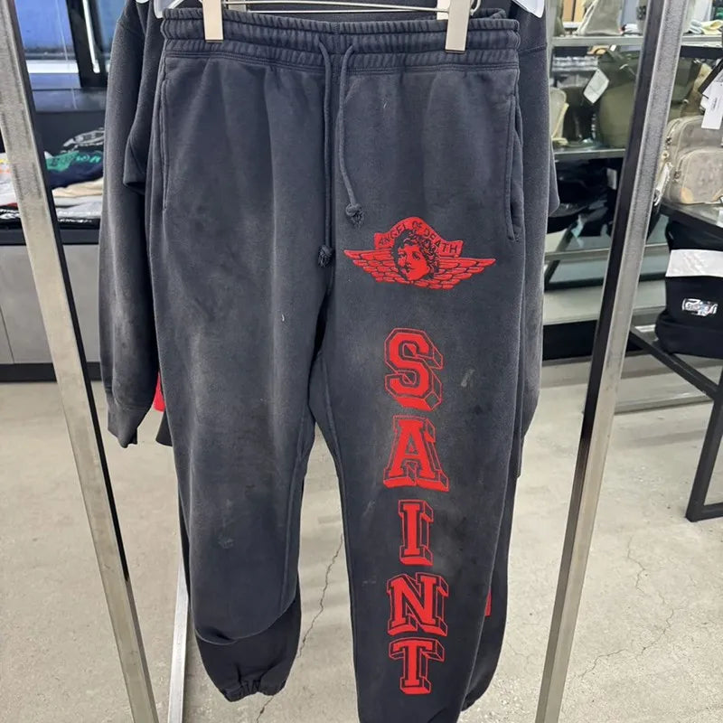 Heavyweight Cotton Black Saint Hoodies Set Hiphop Street Sheep Retro Print Letter Slogan Hoody Casual Pants Men Women Tracksuit