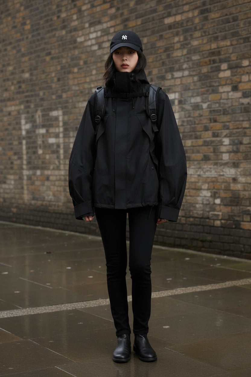 Women’s hooded windproof jacket by Craftklart, oversized streetwear coat with wind-resistant outerwear design.
