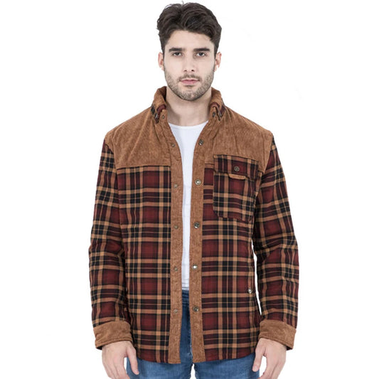 Cotton Plaid Jacket Autumn Men Casual Multi-Pockets Coat