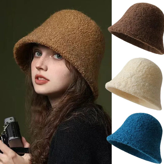 Simple Wool Bucket Hat for Women