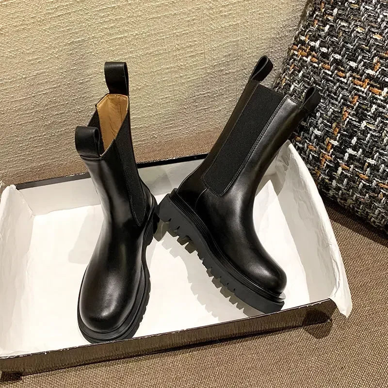 Leather Round Toe Women's Ankle Boots - Premium Boots from Craftklart Dropship - Just $32.48! Shop now at Craftklart.store