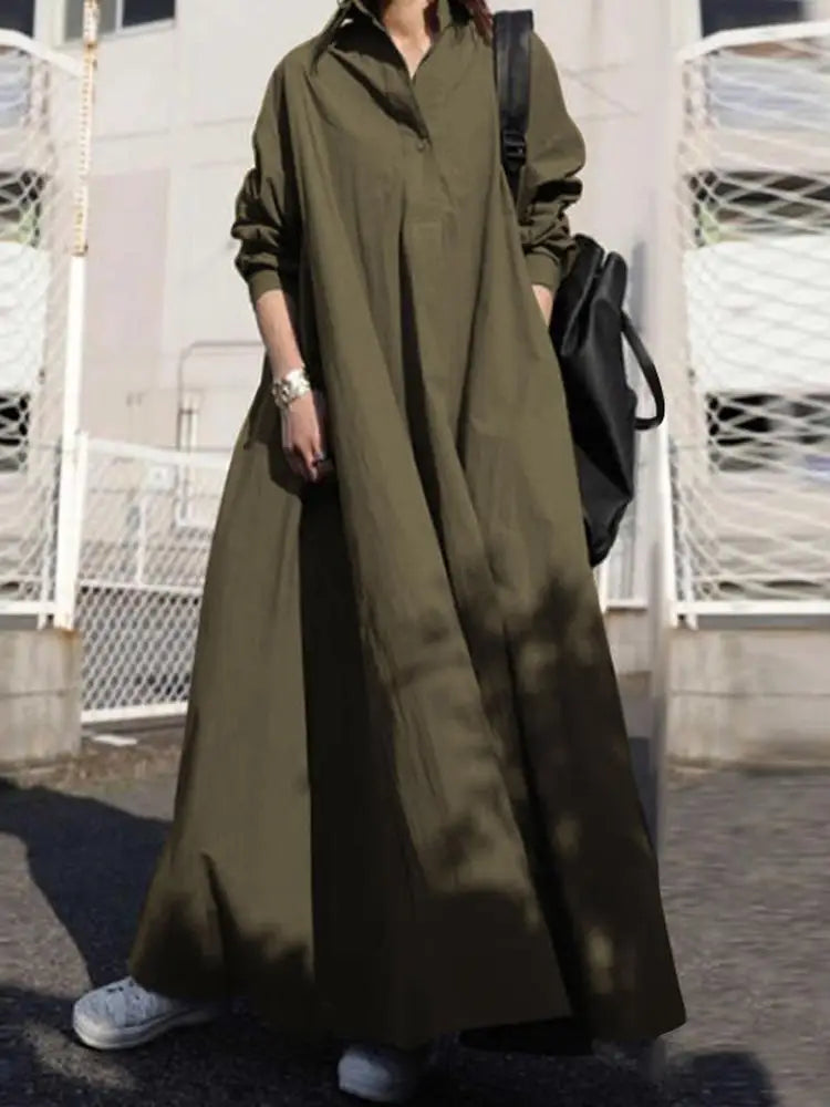 Long Sleeve Shirt Dress Loose Oversized Maxi Dress - Premium Dress from Craftklart.store - Just $25.06! Shop now at Craftklart.store