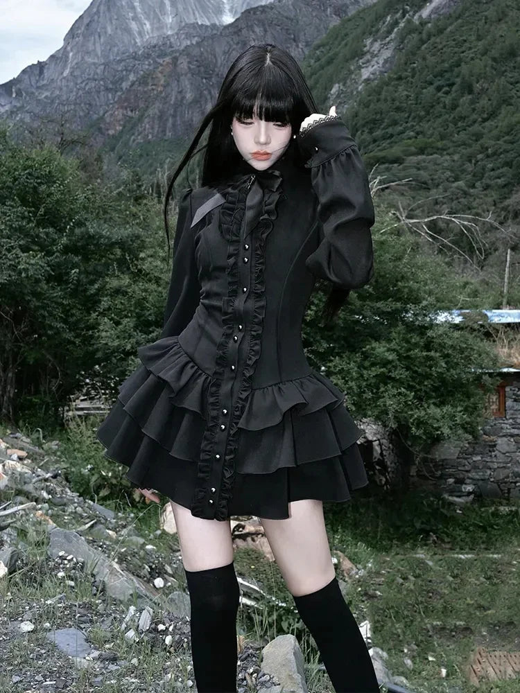 Black Lace Splice Mini Dress | Minimalist Streetwear | Craftklart