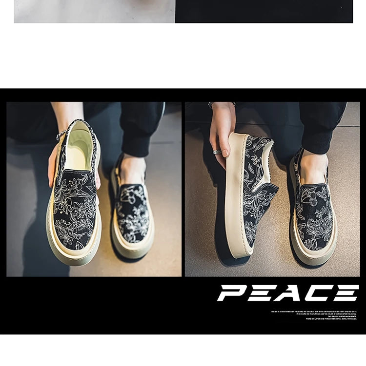 Men's Canvas Floral Thick Sole Loafers