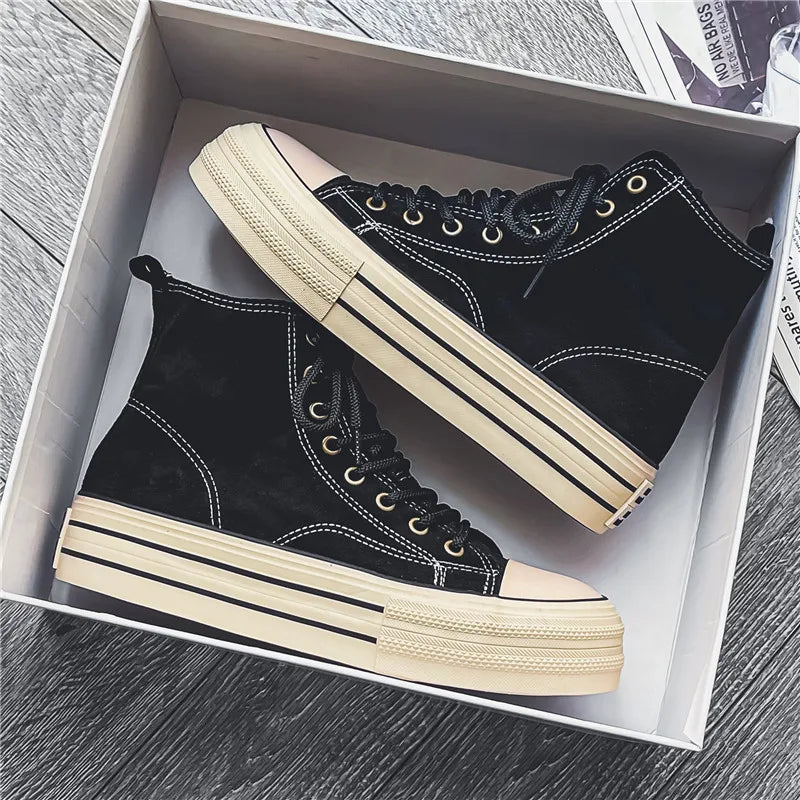 JY explosive men's new high top thick sole couple canvas shoes casual