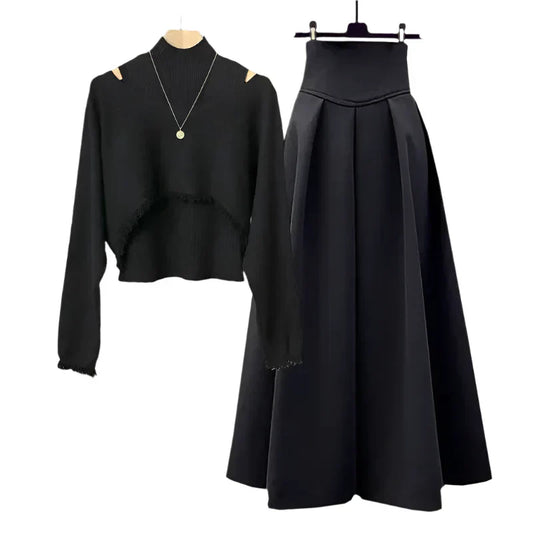 Korean Elegant Knit 3 Piece Women Dress Suit - Premium Set from Craftklart Dropship - Just $12.49! Shop now at Craftklart.store