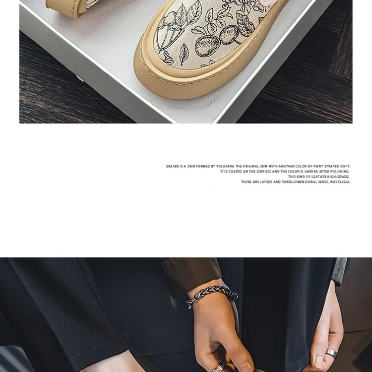 Men's Canvas Floral Thick Sole Loafers