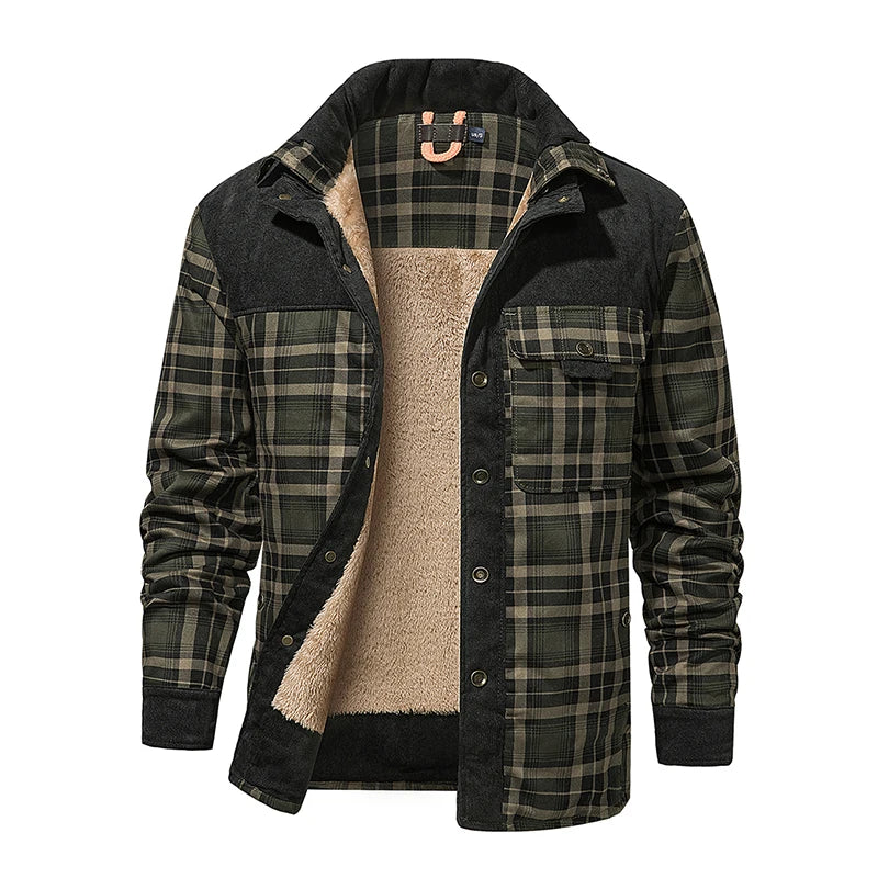 Cotton Plaid Jacket Autumn Men Casual Multi-Pockets Coat