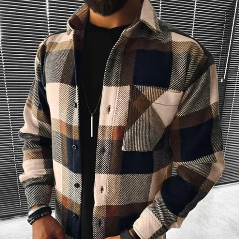 New Men's Blue White Check Long Sleeve Shirt - Premium Shirt from Craftklart Dropship - Just $19.04! Shop now at Craftklart.store