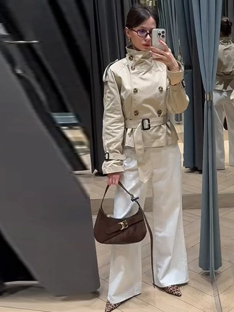 Urban Chic Stand Collar Double Breasted Long Sleeve Short Jacket