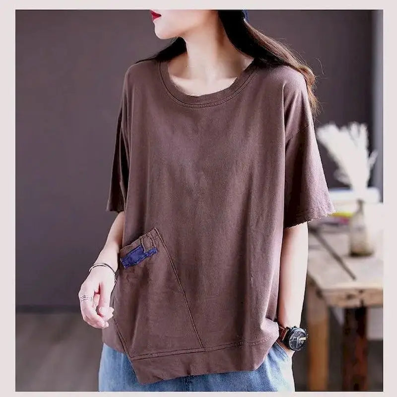 Women's 100% Cotton Korean Style Loose Casual T-Shirt - Premium T-Shirt from Craftklart Dropship - Just $17.89! Shop now at Craftklart.store