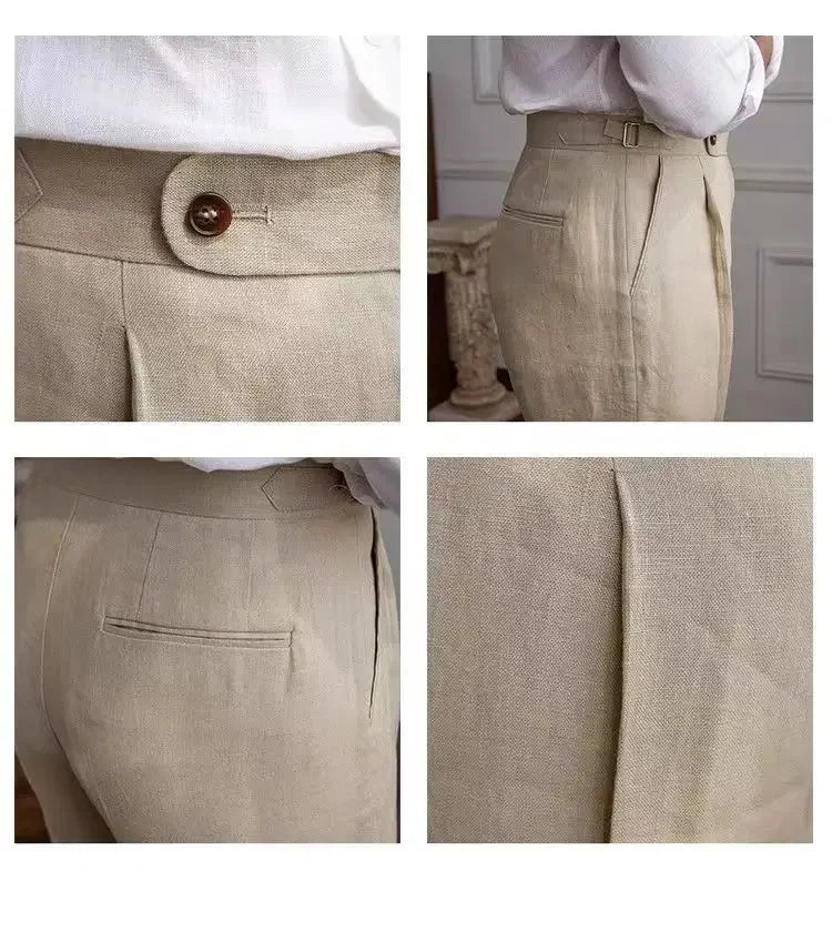 Light beige linen trousers from Craftklart’s Urban Fashion & Streetwear collection, featuring a relaxed fit and stylish design.