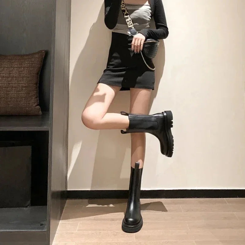 Leather Round Toe Women's Ankle Boots - Premium Boots from Craftklart Dropship - Just $32.48! Shop now at Craftklart.store