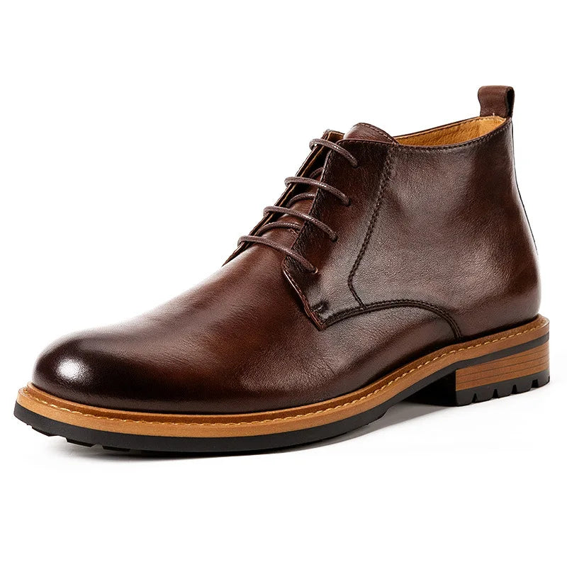 Autumn and winter men's boots, men's shoes, British style high top round toe short boots, genuine leather retro workwear boots