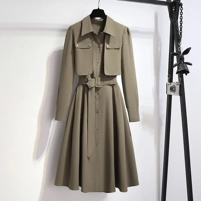 Women's long sleeve belted midi dress by Craftklart Dropship, featuring a stylish waist belt and elegant midi length.