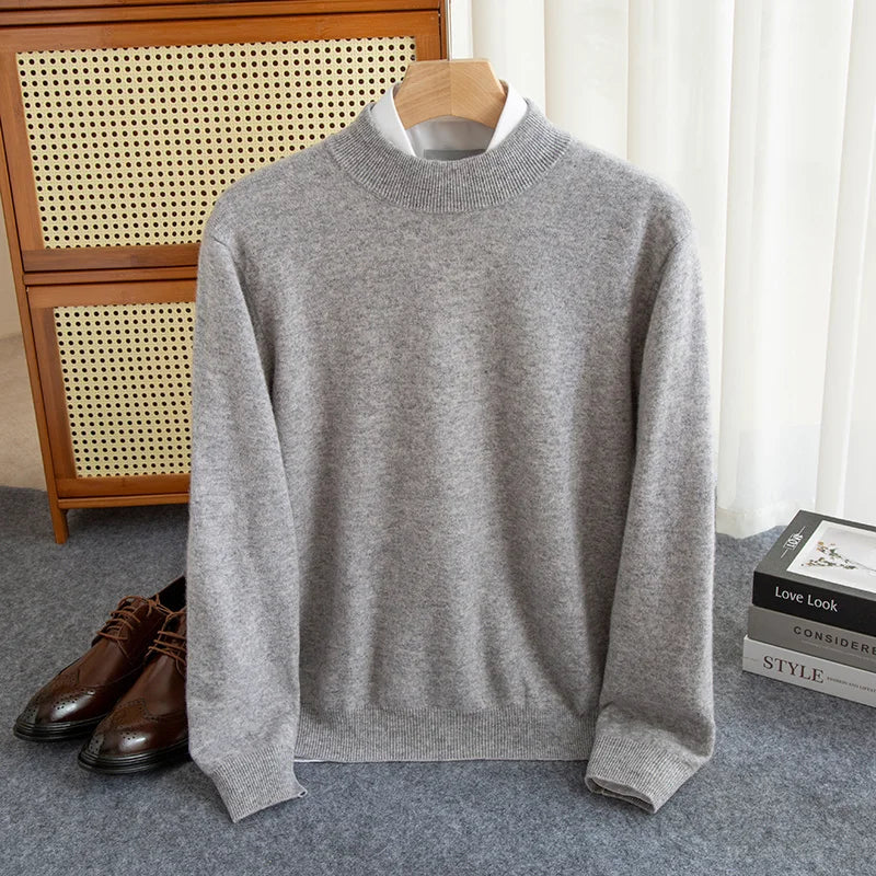 New Fashion Men's 100% Wool Pullover Half-high Collar Sweater - Craftklart.store
