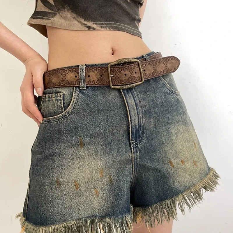 Pattern Print Buckle Pin Waist Belt Female Pu Leather