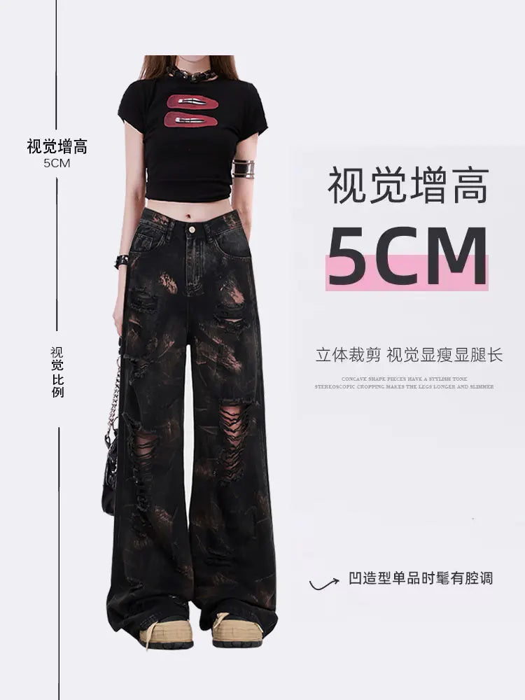 Women's Black Gothic Y2k Ripped Jeans Baggy - Premium Jeans from Craftklart Dropship - Just $34.10! Shop now at Craftklart.store