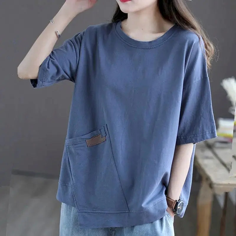 Women's 100% Cotton Korean Style Loose Casual T-Shirt - Premium T-Shirt from Craftklart Dropship - Just $17.89! Shop now at Craftklart.store